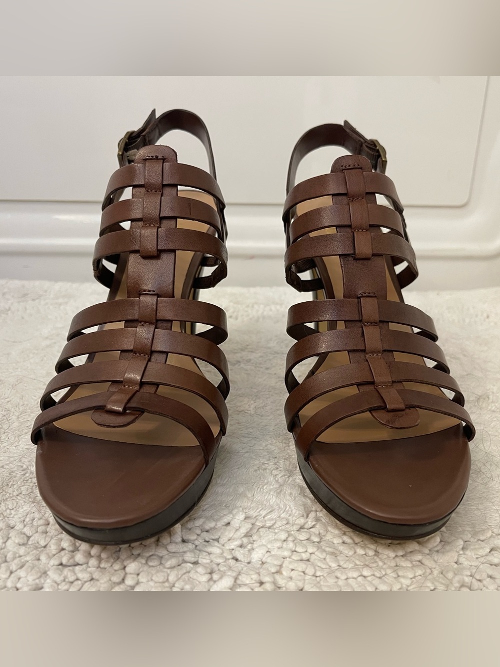 Franco Sarto Martinez Brown Leather High-Heel Sandals Size 9 - Picture 6 of 10